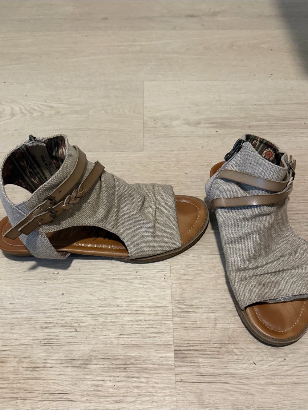 Neutral Open-Toe Fabric Sandal with Buckle Detail